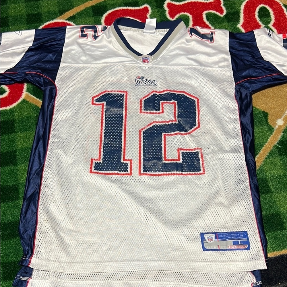 Reebok Tom Brady New England Patriots NFL Football Jersey White Large Men